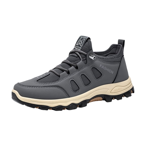 GrmtClth Outdoor Wear Resistant Hiking Sneakers for Men Lightweight Breathable Mesh Lace Up Non Slip Shock Absorbing Trekking Walking Shoes Gray (US/8)
