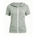 thumbnail image 6 of WAGUTH Women's Zip Up Hooded Sweatshirt Short Sleeve Lightweight Casual Jackets with Pocket for Summer Daily Sports Wear,Green,XL, 6 of 6