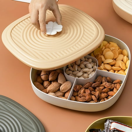 

GXSR Snack Serving Tray Appetizer Tray with Lid 5 Compartments Plastic Food Storage Organizer for Dried Fruits Nuts Candies Sweet Cookies and Fruits