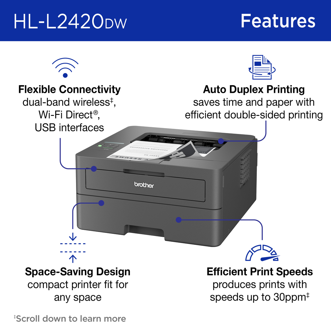 Brother HL-L2420DW Wireless Monochrome Laser Printer photo 3