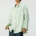thumbnail image 5 of LNWUY Men's Casual Button Down Striped Shirts Long Sleeve Collared Cotton Linen Shirts Fashion Business Shirt with Pocket Green M, 5 of 6