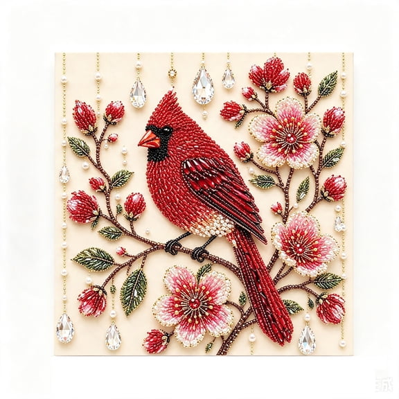Flower and Red Bird Diamond Painting Kit,5D Diamond Art Kit for Adults, DIY Full Drill Diamond Painting Craft Set,Nature Wall Decor Artwork,Handmade Decoration Project and Creative Relaxing Hobby