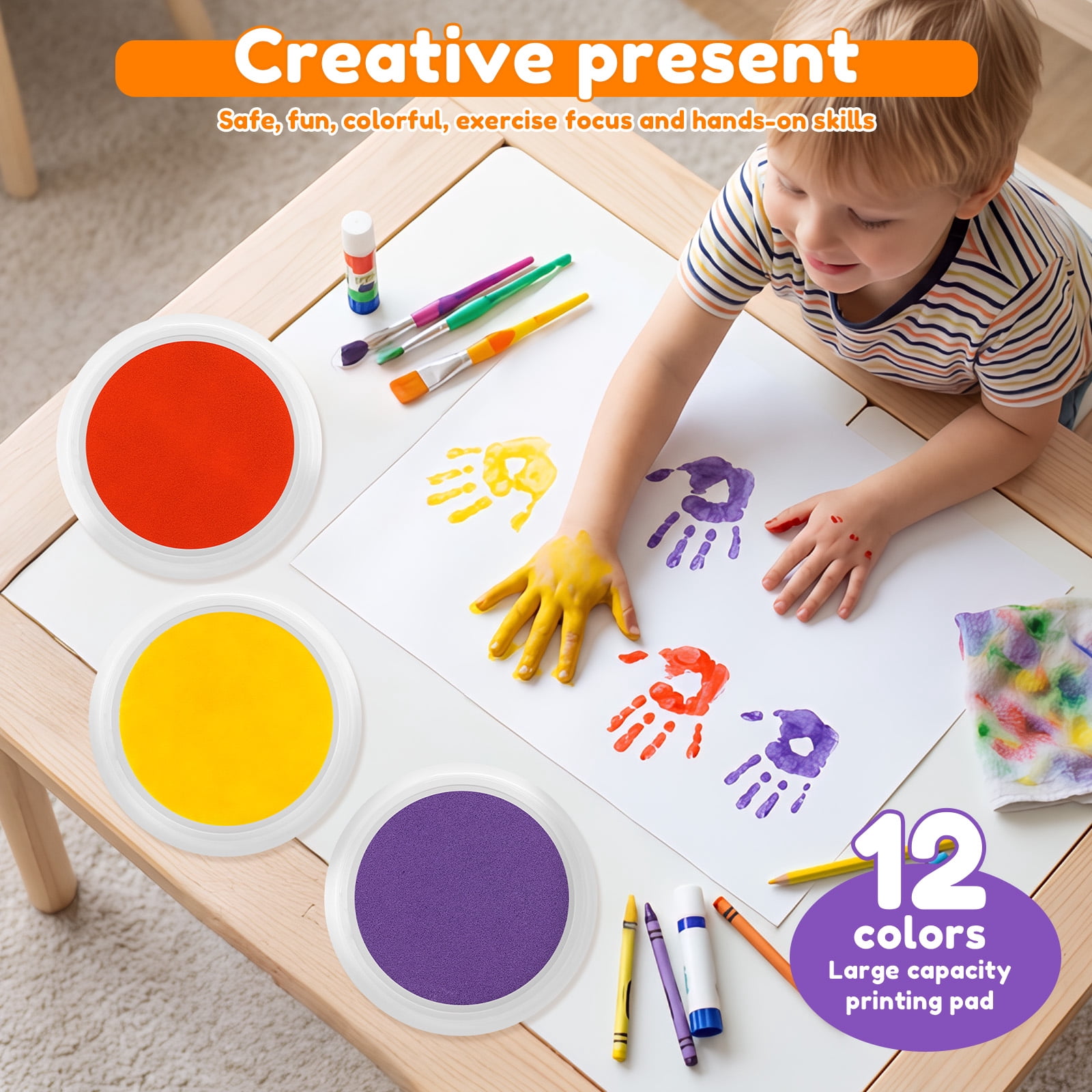 12Pcs 18cm Large Round Ink Pad for Stamping 12 Color Washable Stamp Pad Vibrant Ink Craft Mat for Home School Classroom