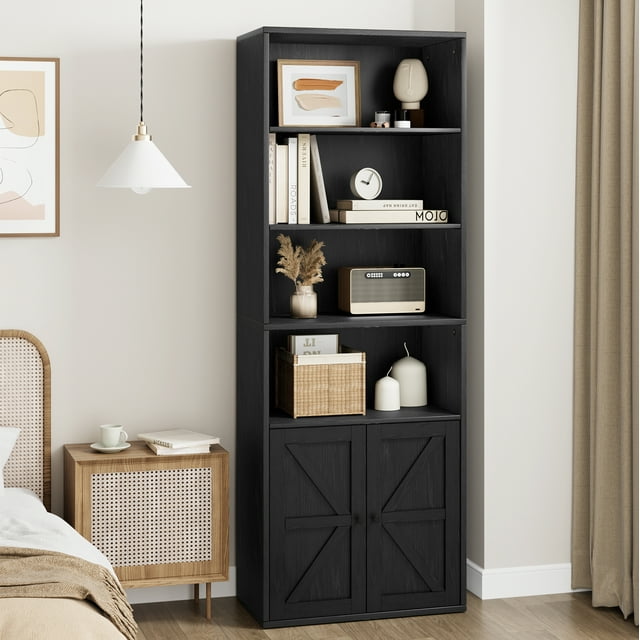 ChaoLink Librero con puertas, estantería industrial para exhibición y almacenamiento, estantes de estilo granja con 6 niveles para dormitorio, sala y oficina