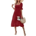 thumbnail image 1 of Faithtur New Fashion Women Summer Long Dress Short Puff Sleeve Square Neck Backless Swiss Dot Dress, 1 of 6