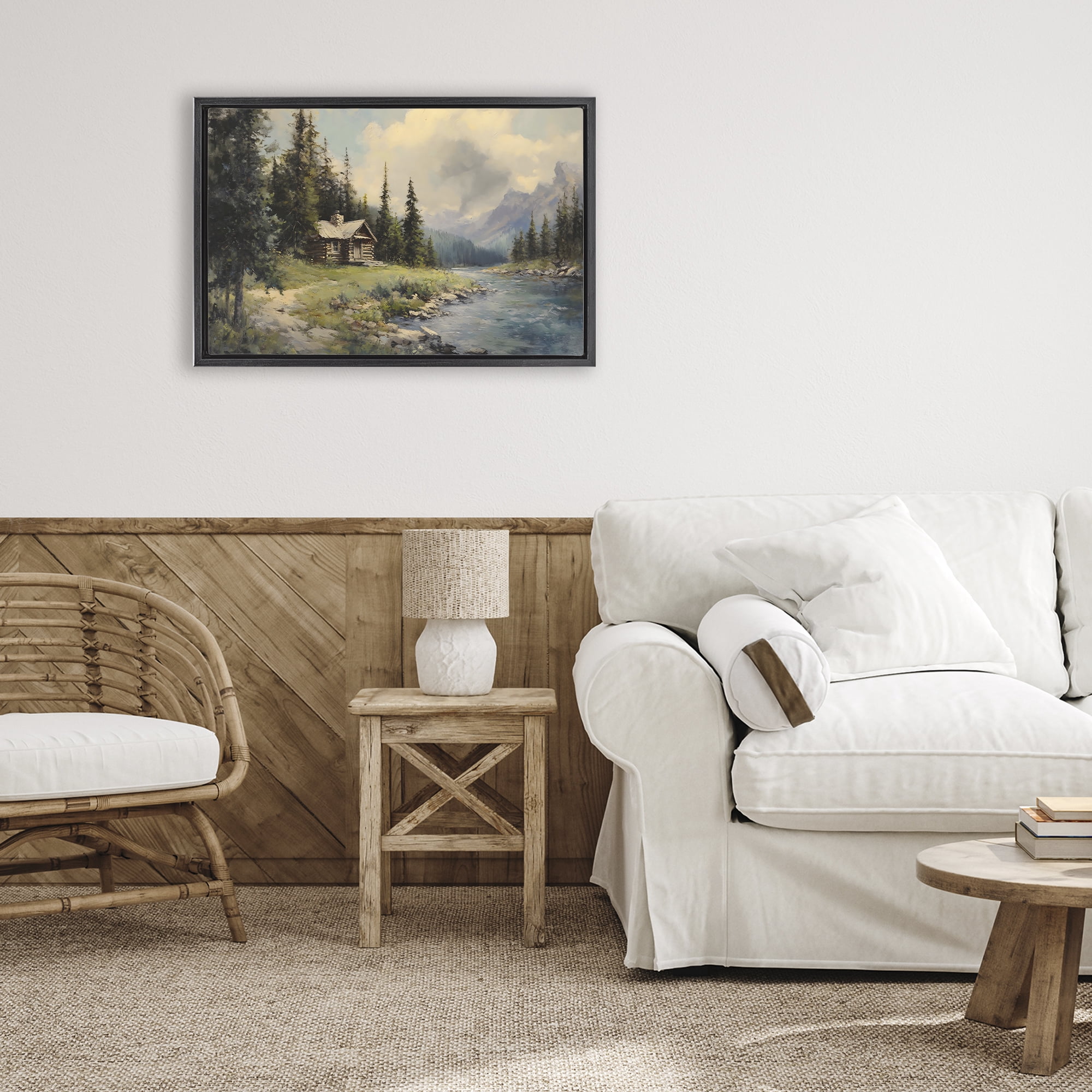 Stupell Industries Creek Cabin Riverside Retreat Black Framed Floater Canvas Wall Art, design by Franklyn Gregory
