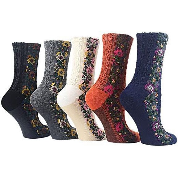 Dress Choice Women Vintage Style Nordic Stripe Flower Socks Girls Vintage Ethnic Floral Cotton Socks