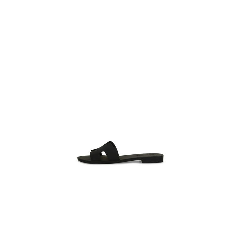 Steve Madden Hadyn J Black Leather Flat Sandals with Geometric Cutout Strap Slip On Style Size 8 Walmart