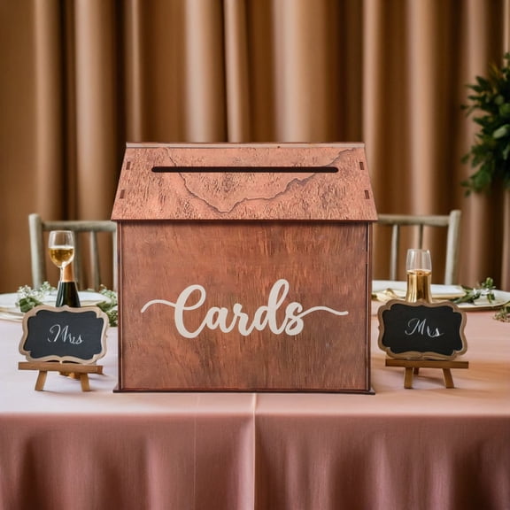 NIAIZEK Rustic Brown Wood Wedding Card Box with Slot Elegant Design for Reception and Parties