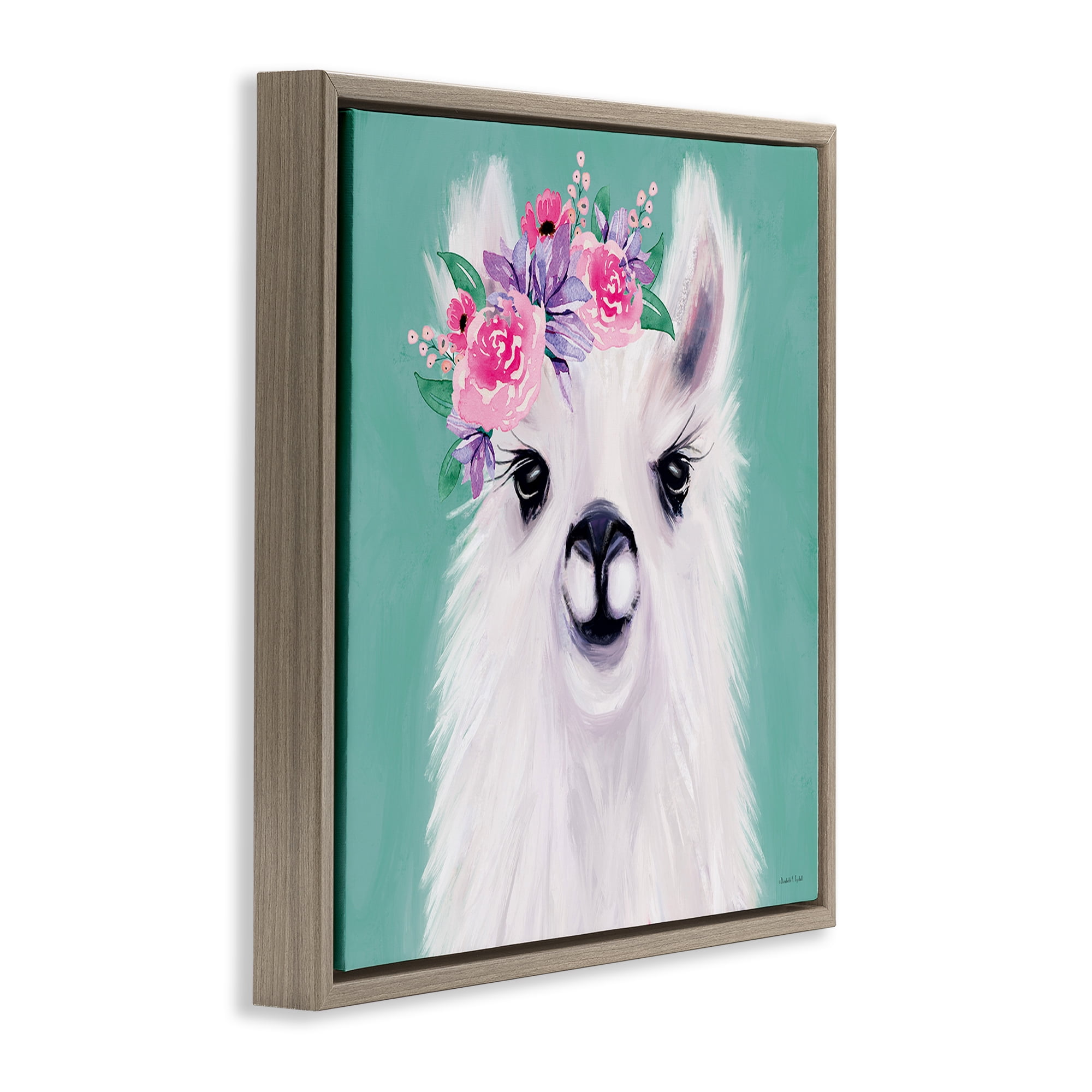 Stupell Industries Fluffy Floral Alpaca Animals & Insects Painting Brown Floater Framed Canvas Art Print Wall Art, 18 x 18