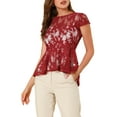 thumbnail image 1 of INSPIRAR CHIC Blusa Peplum de Encaje con Cuello Redondo y Mangas Cortas, Corte Alto-Bajo, Talla XS, Roja, 1 of 6