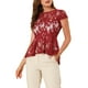 thumbnail image 1 of INSPIRAR CHIC Blusa Peplum de Encaje con Cuello Redondo y Mangas Cortas, Corte Alto-Bajo, Talla XS, Roja, 1 of 6