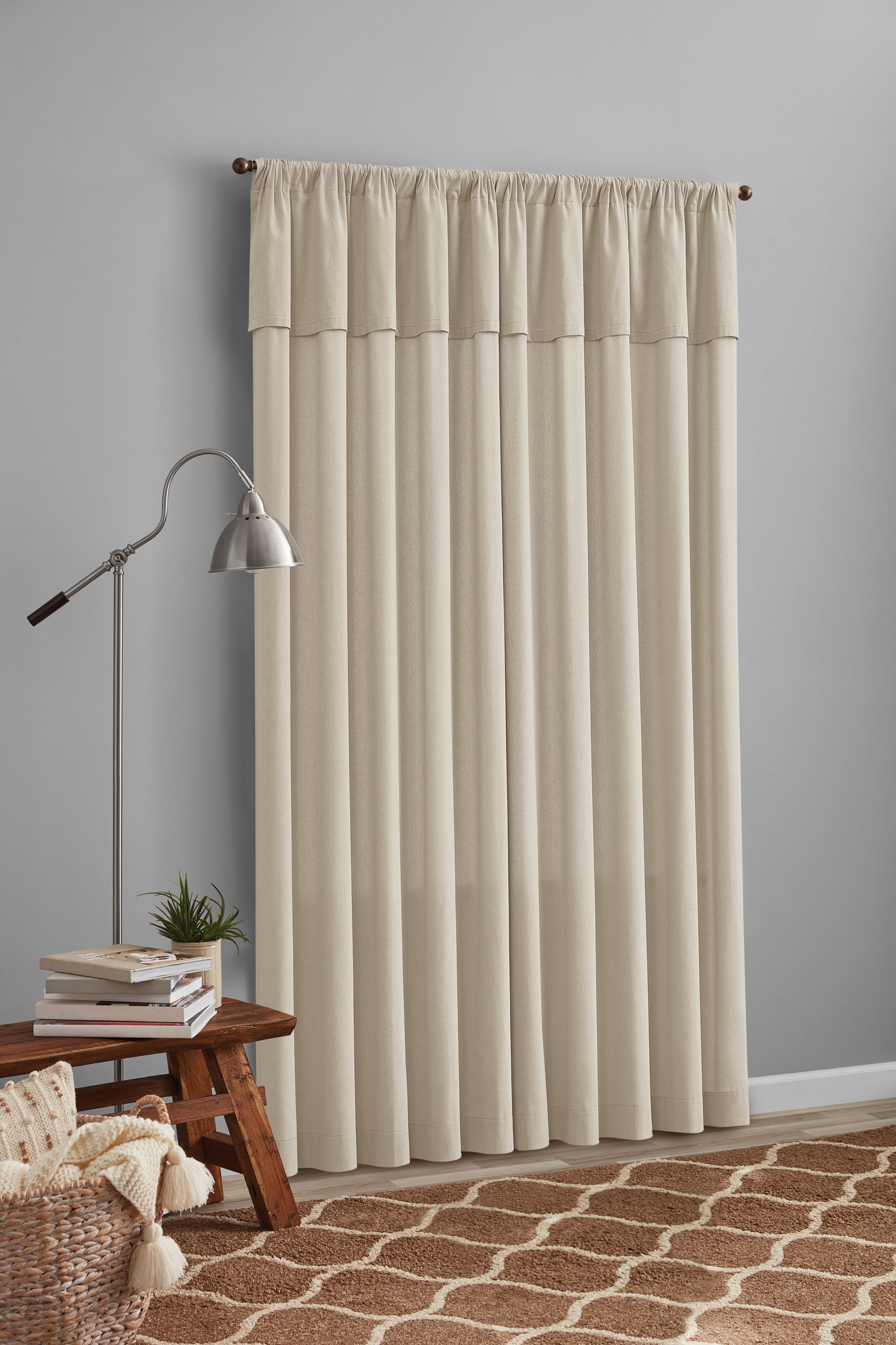 Mainstays Farmhouse Light Filtering Curtain Panel with Attached Valance, 1 Panel, Beige, 50” W x 84” L