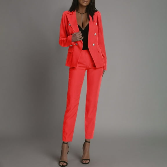 Abomasnow Women's Fashion Pants Suit 2 Piece Business Outfits Casual Double Breasted Blazer and Pant Set