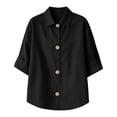thumbnail image 5 of MSJUHEG Button Down Shirts Women 3/4 Sleeve Shirts Collared Tops Summer Cotton Linen Tops stretchy shirt women Women's Tunics Cute T Shirts A4 Black L, 5 of 8