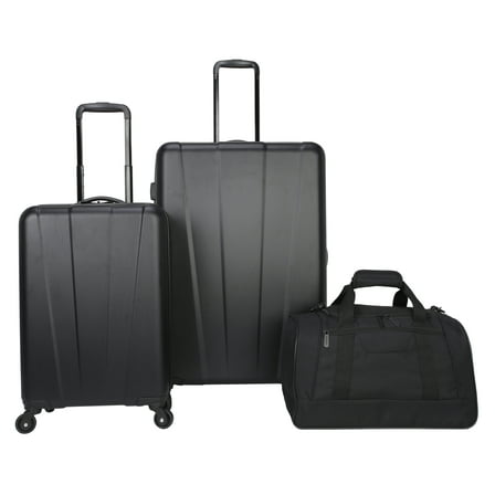 Protege 3-Pc Hardside Luggage Set, Includes 28 in Checked and 20 in Carry-on Luggage and 18 in Duffel, Black, All Ages