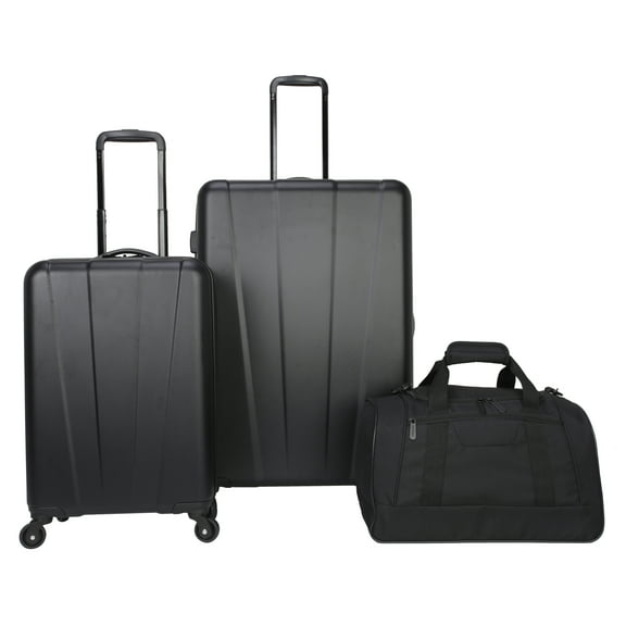 Protege 3-Pc Hardside Luggage Set, Includes 28 in Checked and 20 in Carry-on Luggage and 18 in Duffel, Black, All Ages