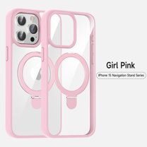 For iPhone 14 Case with Magnetic Invisible Stand Compatible with MagSafe Transparent Matte iPhone 14 Phone Case with Ring Holder for Shockproof Protective Phone Case, Pink