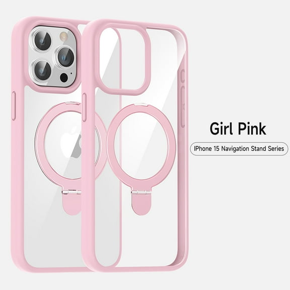 For iPhone 12 Pro/12 Case with Magnetic Invisible Stand Compatible with MagSafe Transparent Matte iPhone 12 Pro/12 Phone Case  with Ring Holder for Shockproof Protective Phone Case,  Pink