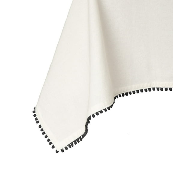 Thyme & Table 102" Rectangle Tablecloth, Ivory with Black Pom Pom Trim