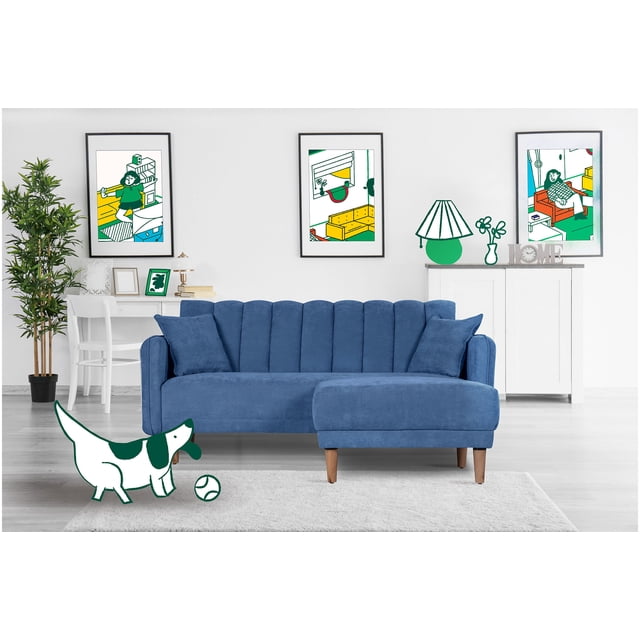 Sofá Cama Modular Reversible de Lino Azul Modelo Avocata Makora