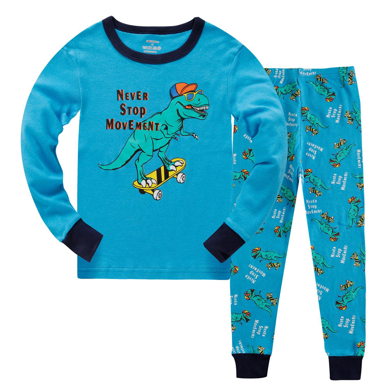 Little Boys Sleepwear Snug-Fit Cotton Summer Pajamas Dinosaur Excavator Top with Pants Kids Pjs Short Sets 