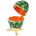 thumbnail image 4 of Vintage Egg Trinket Box - Unique Hand Painted Enameled Jewelry Box, Limited Edition Collectible, Unique Home Decor (Emerald), 4 of 6