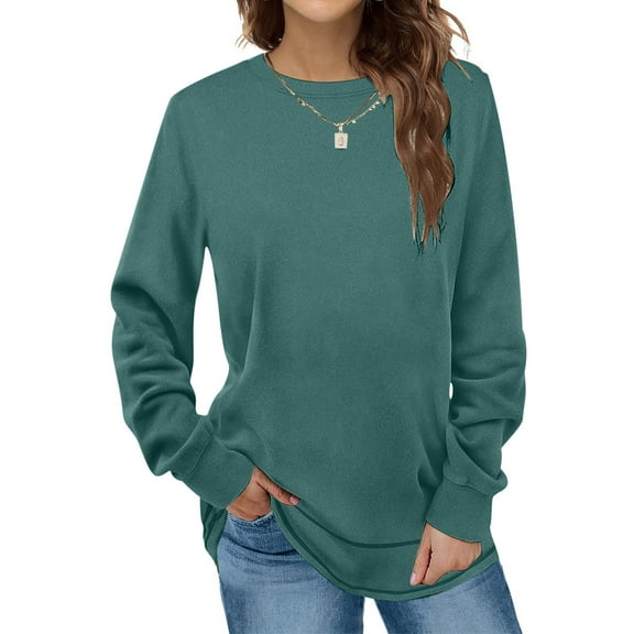 Babysbule Womens Tops Long Sleeve Women's Fashion Winter Solid Round-Neck Pullover Long Sleeve Tops