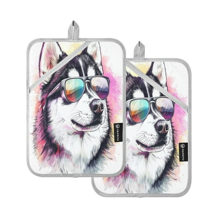 

Vzayy Kitchen Pot Holders Sets Heat Resistants for Cooking Baking A Cute Siberian Husky Dog