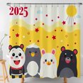 thumbnail image 1 of Cheerful 2025 Shower Curtain with Cartoon Yellow Background & Red Stars - Fun Bathroom Decor, 1 of 4