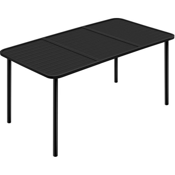 YKITRD 8-Person Black Rectangular Slatted Metal Outdoor Dining Table - Weatherproof, Ideal for Patio, Deck, Garden, Lawn and Backyard Entertaining