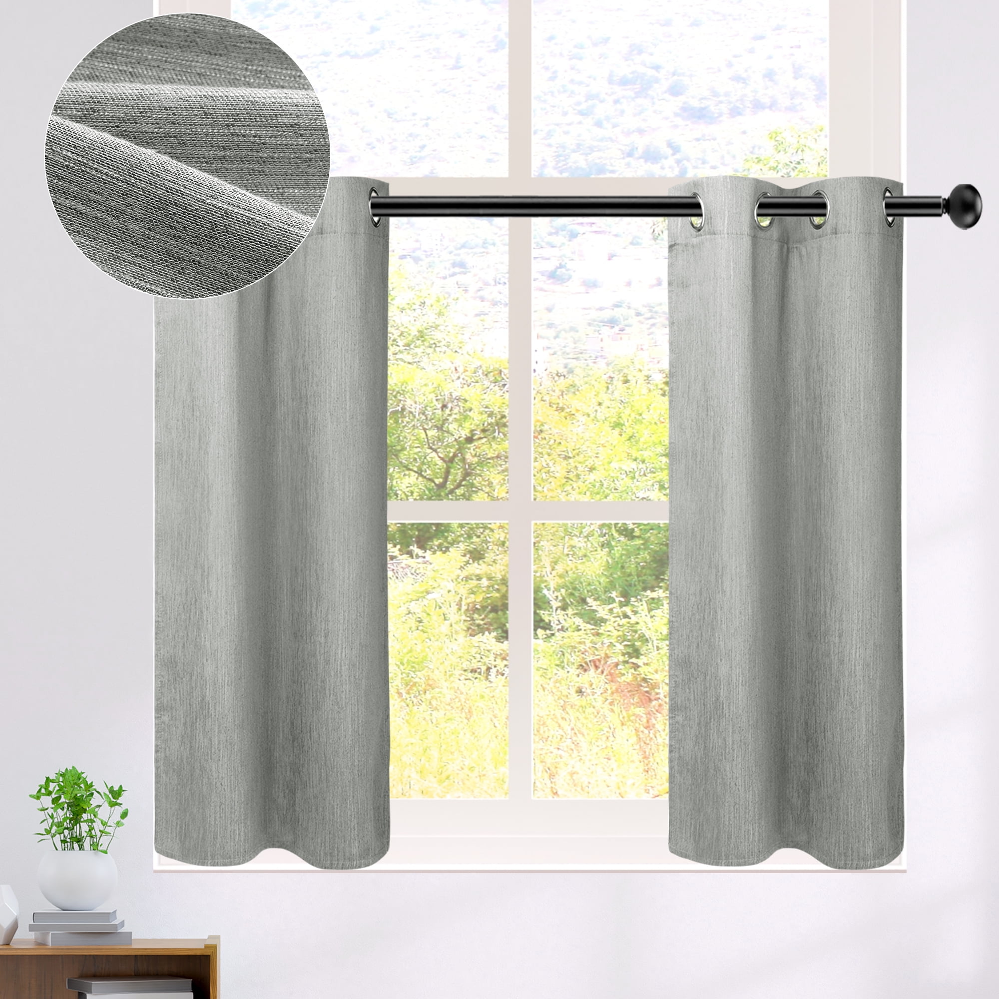 PiccoCasa 2 Panels Kitchen Linen Look Blackout Curtains Gray 29"x36