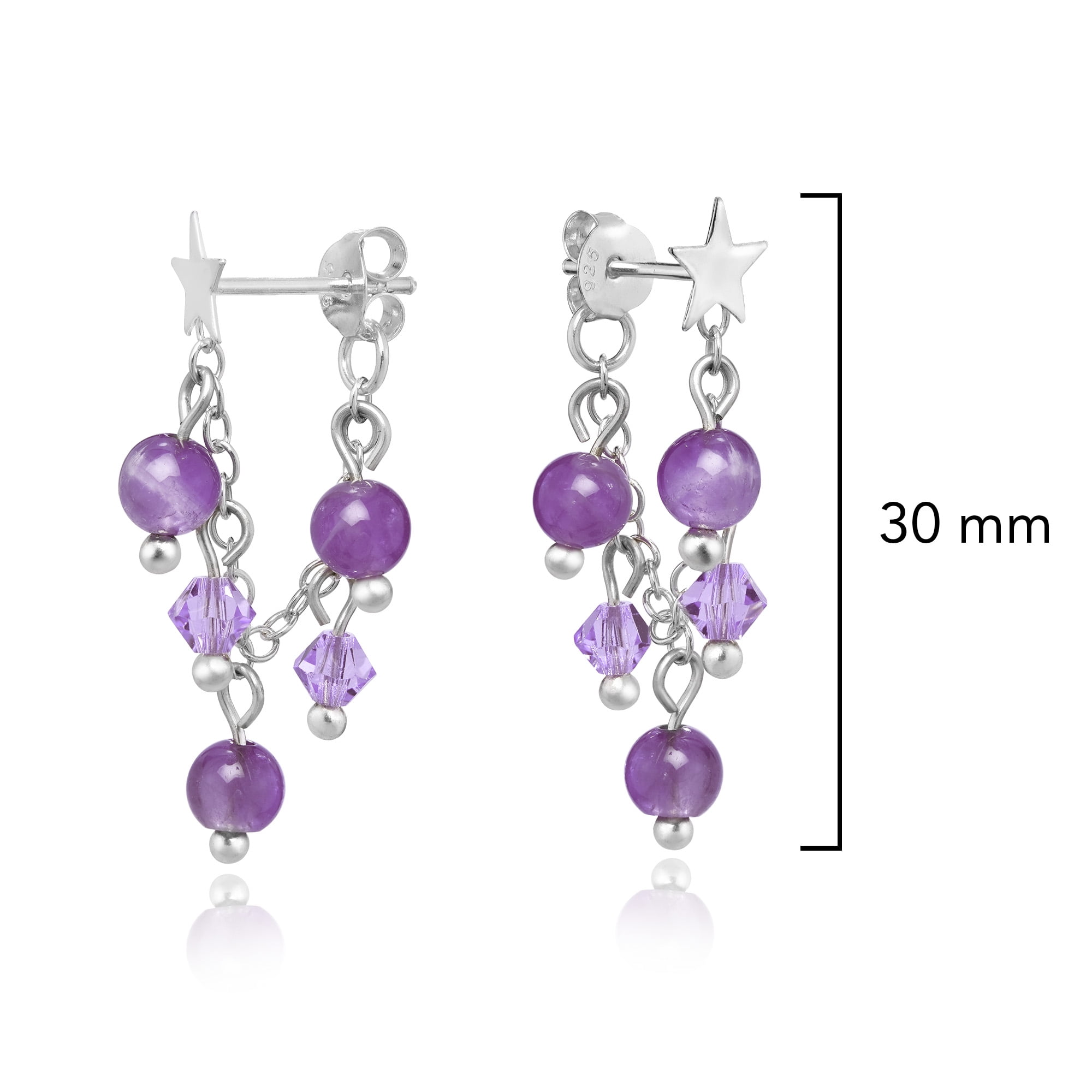 Wish Upon a Star Sterling Silver Chain & Purple Amethyst Front to Back Earrings