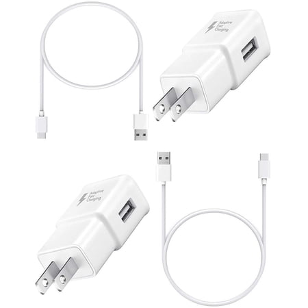 Samsung Galaxy S8 Adaptive Fast Charger Type-C 2.0 Cable Kit by Ixir { 2 Wall Chargers + 2 Type-C Cables} True Digital Adaptive Fast Charging uses dual voltages for up to 50% faster charging!