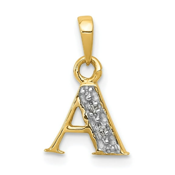 Finest Gold 10K & Rhodium Diamond Initial A Pendant