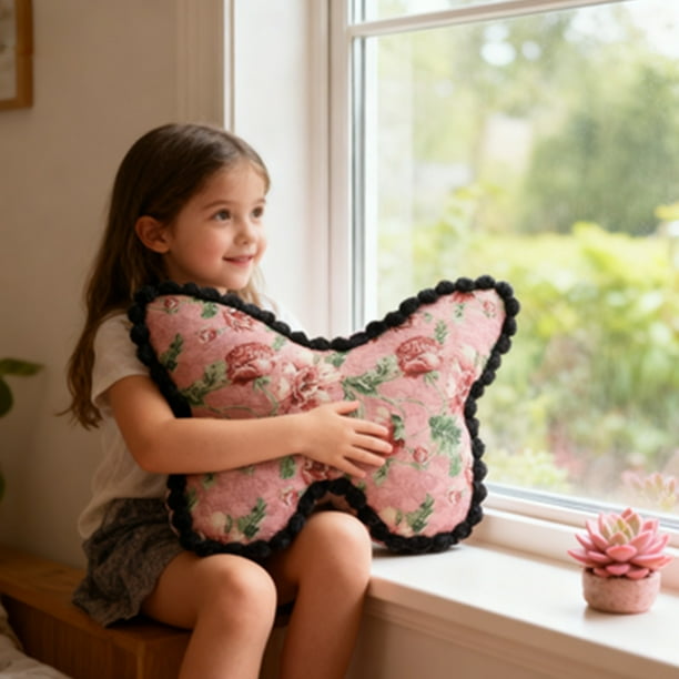 Cojines Retro Butterfly - Cojines decorativos de poliéster para sofá, 22,83x18,5 pulgadas, 700g, con rellenos para el salón (blanco, rojo, negro, rosa)