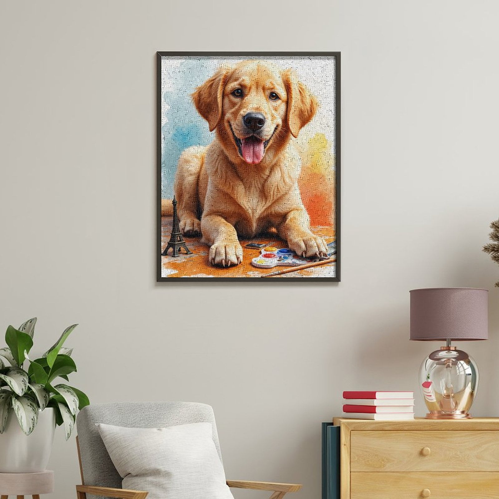 Paint By Numbers Kit for Adults Beginner - Golden Retriever Art Palette Tower DIY Canvas Painting Kits for Adults, Frameless Paint By Number for Adults for Home Wall Decor 16x20 Inch