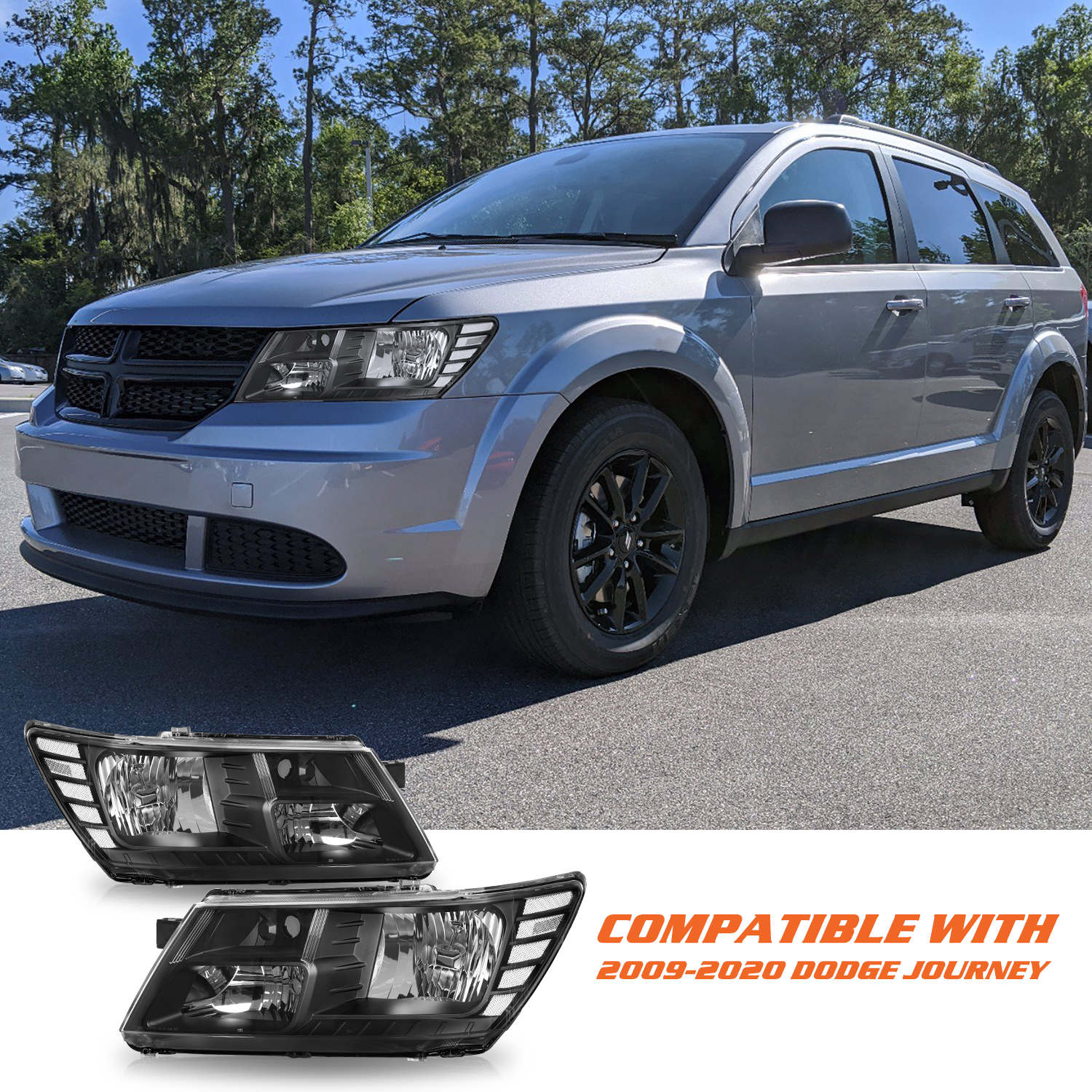 For 2009-2020 Black Housing Clear Lens Headlights Dodge Jounery  Headlamp Pair 09-20