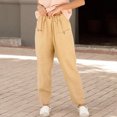 thumbnail image 2 of Pantalones casuales de mujer Color puro botón cintura elástica pantalones largos sueltos para mujer para uso diario al aire libre, 2 of 5