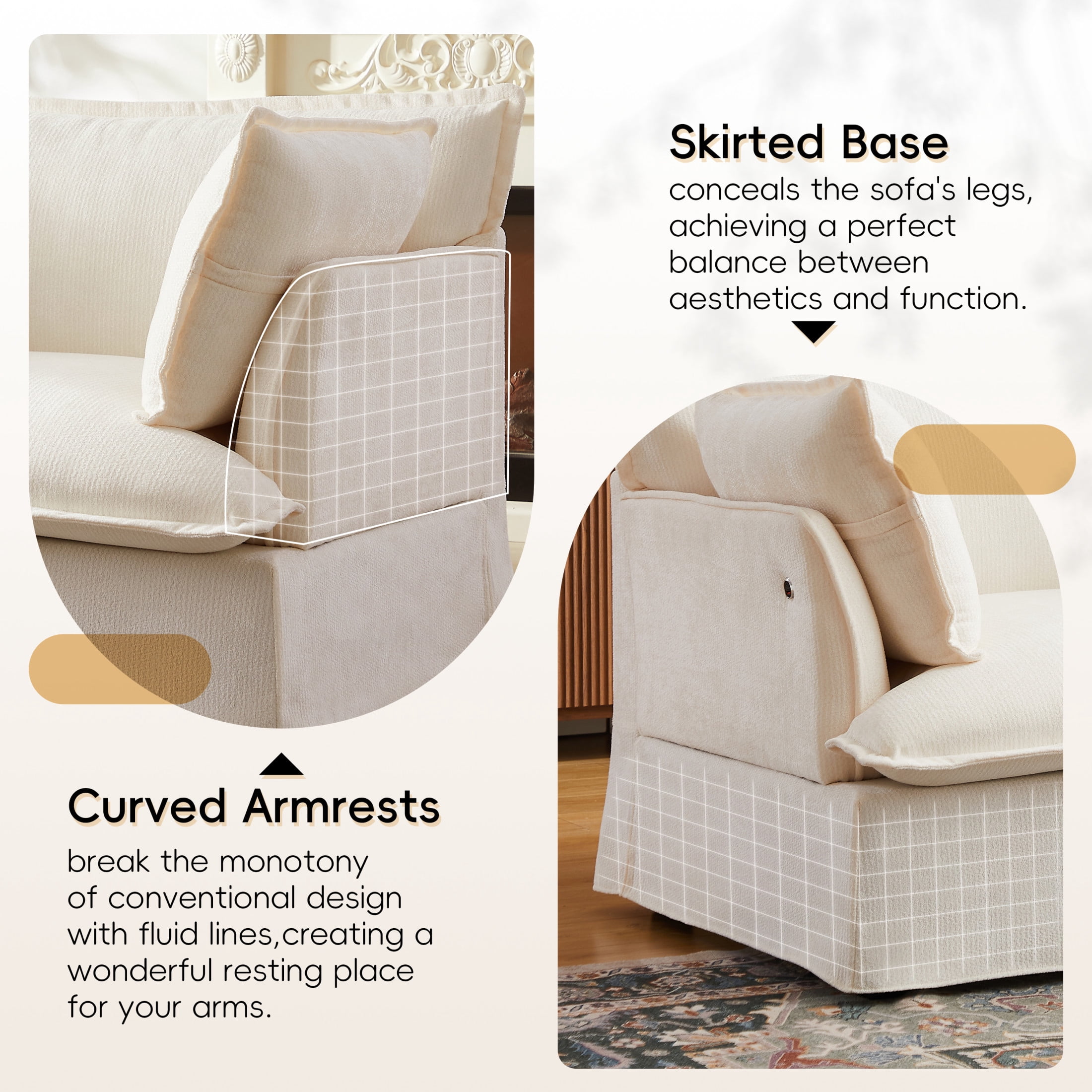 Noble House Genrix 47" Oversized Chenille Accent Chair with Charging Ports, Comfy Armchair for Living Room, White