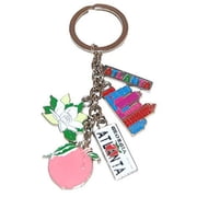 Atlanta GA 5 Charm Keychain Featuring Georgia Peach, Atlanta's Skyline, Atlanta License Plate and Flowers