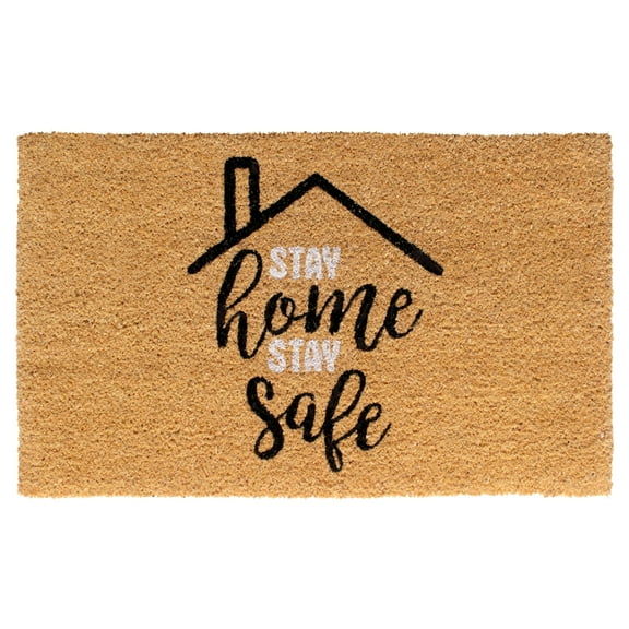 RugSmith Black Machine Tufted Stay Home, Stay Safe II Doormat, 18" x 30"