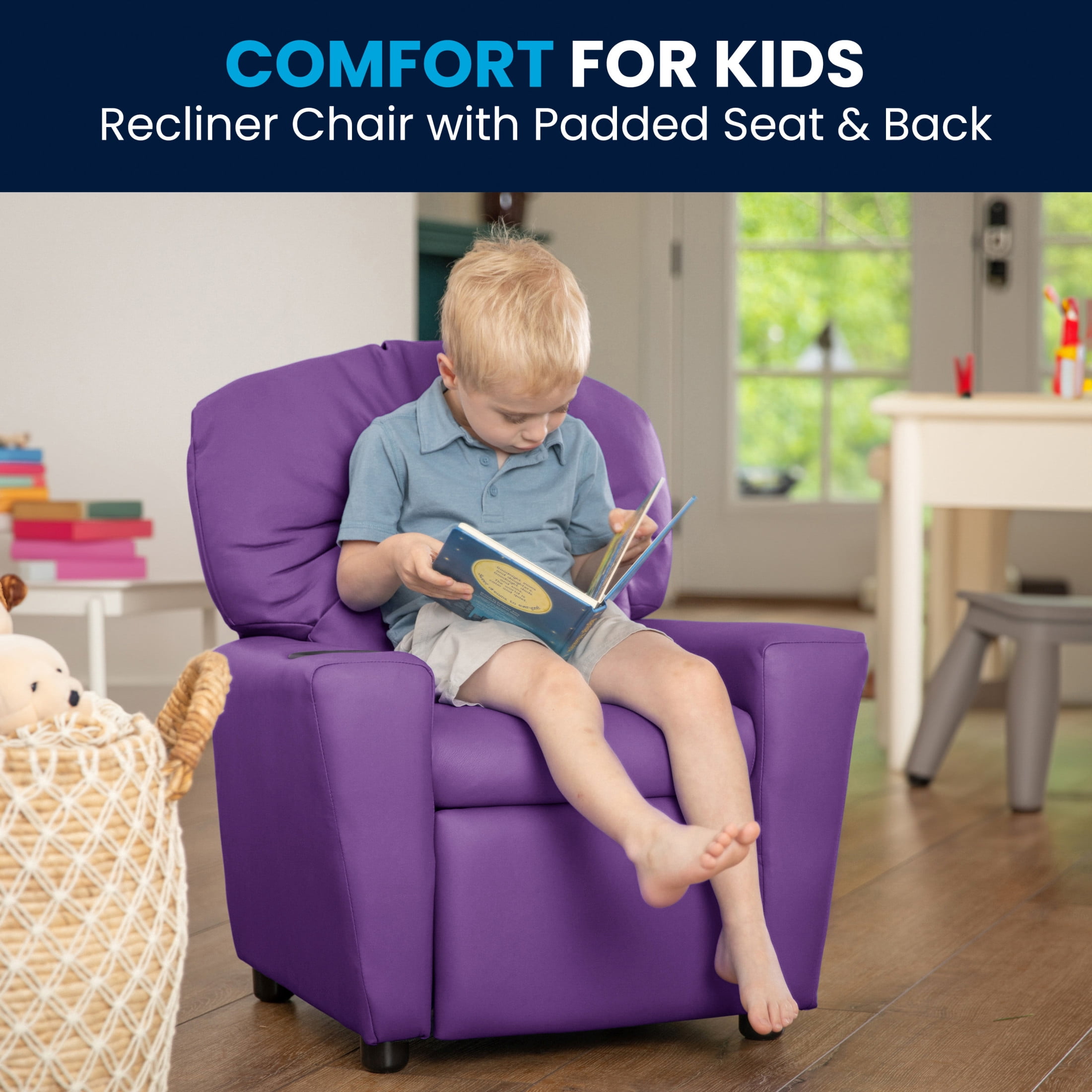 Flash Furniture Chandler Contemporary Lavender Vinyl Kids Recliner with Cup Holder