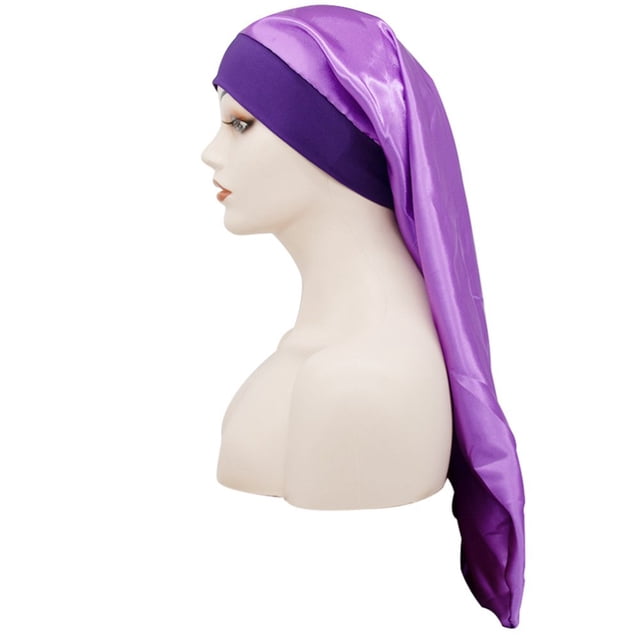 Female Soft Satin Sleeping Cap Elastic Hair Night Cap Comfortable Long Sleeping Bonnet