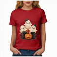 thumbnail image 5 of TOWED22 Womens Cute Ghost Pumpkin Flowers Shirt Fall Pumpkin Vintage Flowers Tshirt Halloween Funny Graphic Blouse Casual Basic Tee(Red,L), 5 of 8