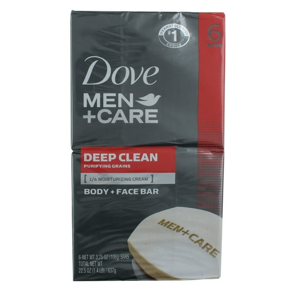 Dove Men   Care Deep Clean Body   Face Bars, Purifying Grains, 3.75 oz, 6 Ct
