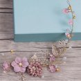 thumbnail image 3 of Pink Diadema rosa con flores de cristal, Tiara nupcial para dama de honor, tocado para aniversario, 3 of 5