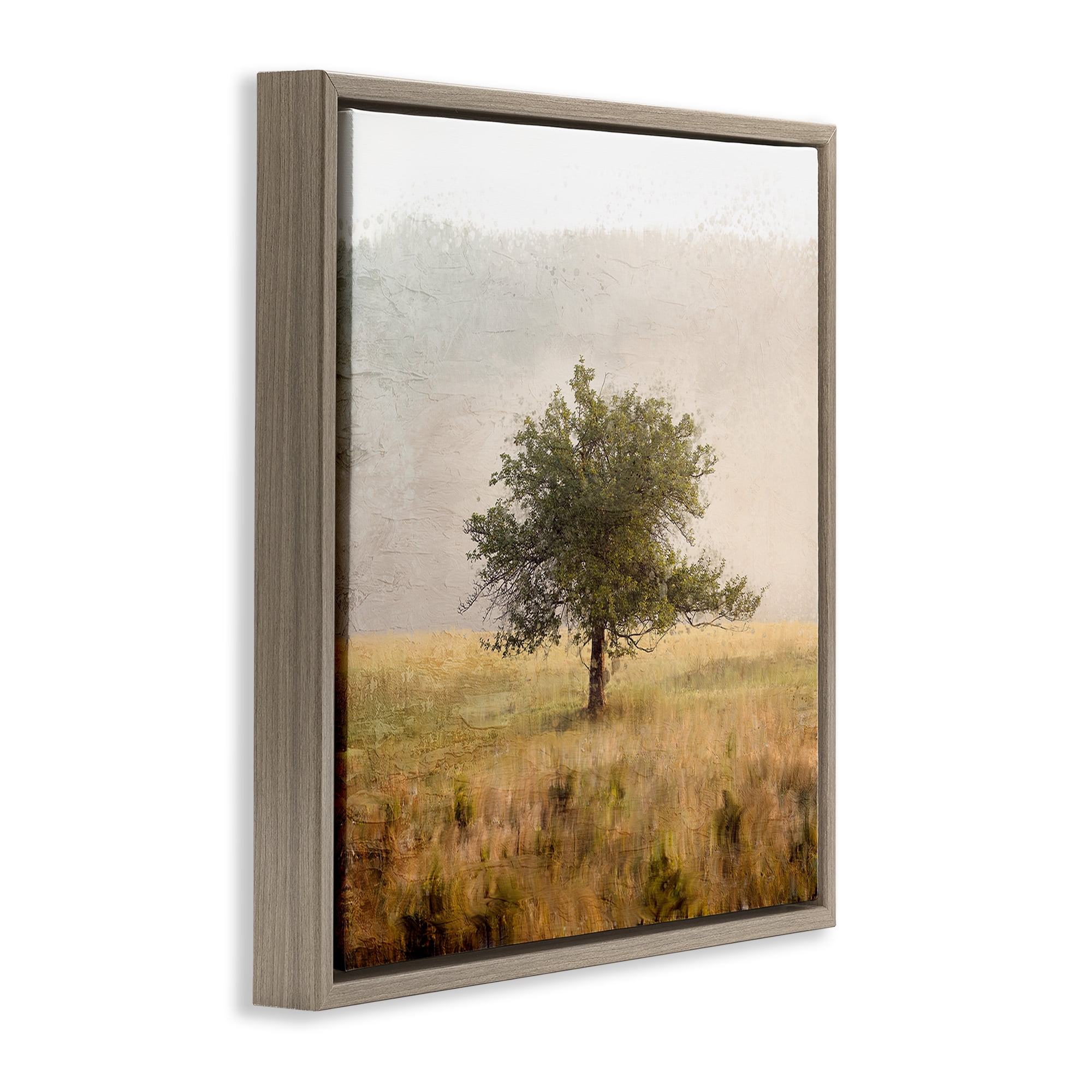 Stupell Industries Tree Alone in Golden Field Brown Framed Floater Canvas Wall Art, design by Anne Bailey