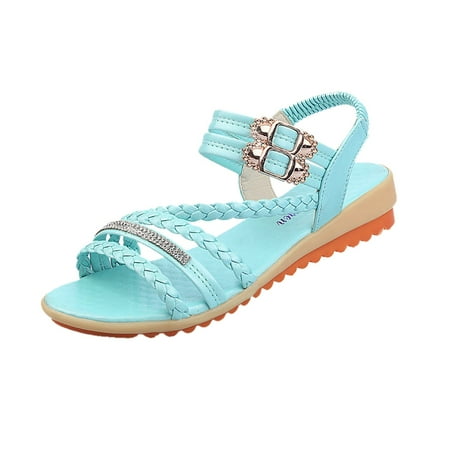 

Snadals Women Fashion Wedges Open Toe Knot Beach Roman Slippers Shoes Blue 40