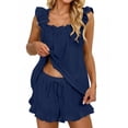 thumbnail image 4 of UVN Summer Pajamas for Women 2 Piece Ruffle Tank Tops and Short Pants Sleepwear Lounge Pajama Sets, 4 of 10